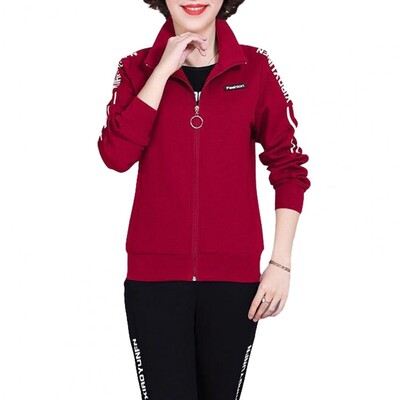 Sieviešu uzvalks pusmūža sieviešu rudens ziemas trīsdaļīgs uzvalks ar burtu apdruku Mētelis apaļš kakla augšdaļa, elastīgas jostasbikses Lielizmērs Biezs Mīksts