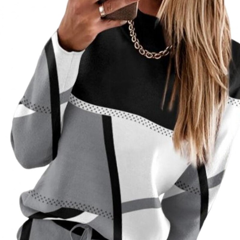 Costum pentru femei Colorblock Hanorac pentru femei Set de pantaloni eleganti cu gât rotund cu talie elastică Trening sport moale pentru toamna primăverii