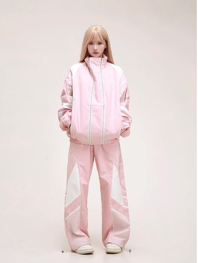 Set 2 piese Hip Hop stil retro american High Street costum sport pentru femei Jacheta de exterior Seturi de pantaloni de trening Set de jachete de trening