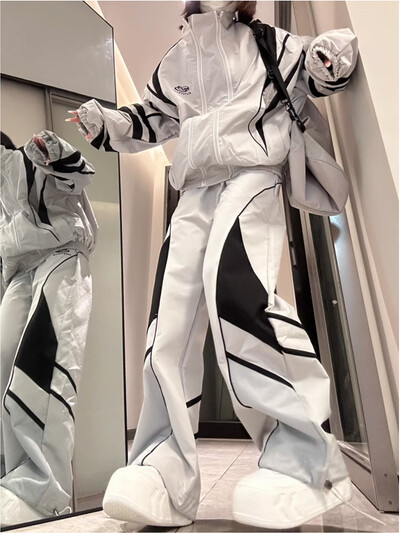 Set 2 piese Hip Hop stil retro american High Street costum sport pentru femei Jacheta de exterior Seturi de pantaloni de trening Set de jachete de trening