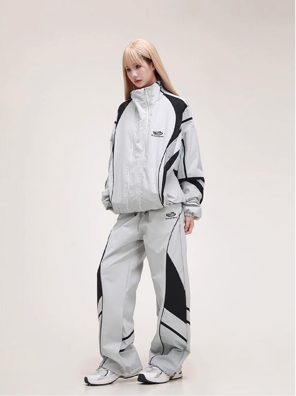 Set 2 piese Hip Hop stil retro american High Street costum sport pentru femei Jacheta de exterior Seturi de pantaloni de trening Set de jachete de trening