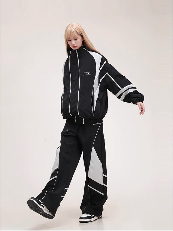 Set 2 piese Hip Hop stil retro american High Street costum sport pentru femei Jacheta de exterior Seturi de pantaloni de trening Set de jachete de trening