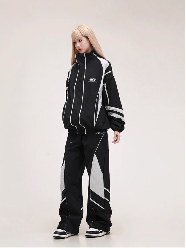 Set 2 piese Hip Hop stil retro american High Street costum sport pentru femei Jacheta de exterior Seturi de pantaloni de trening Set de jachete de trening