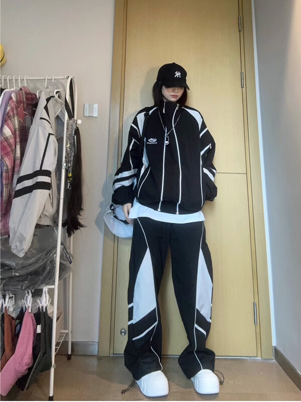 2-dielna súprava Hip Hop American Vintage športový oblek Dámska farebne zodpovedajúca outdoorová bunda Teplákové nohavice Súprava tanečnej teplákovej bundy