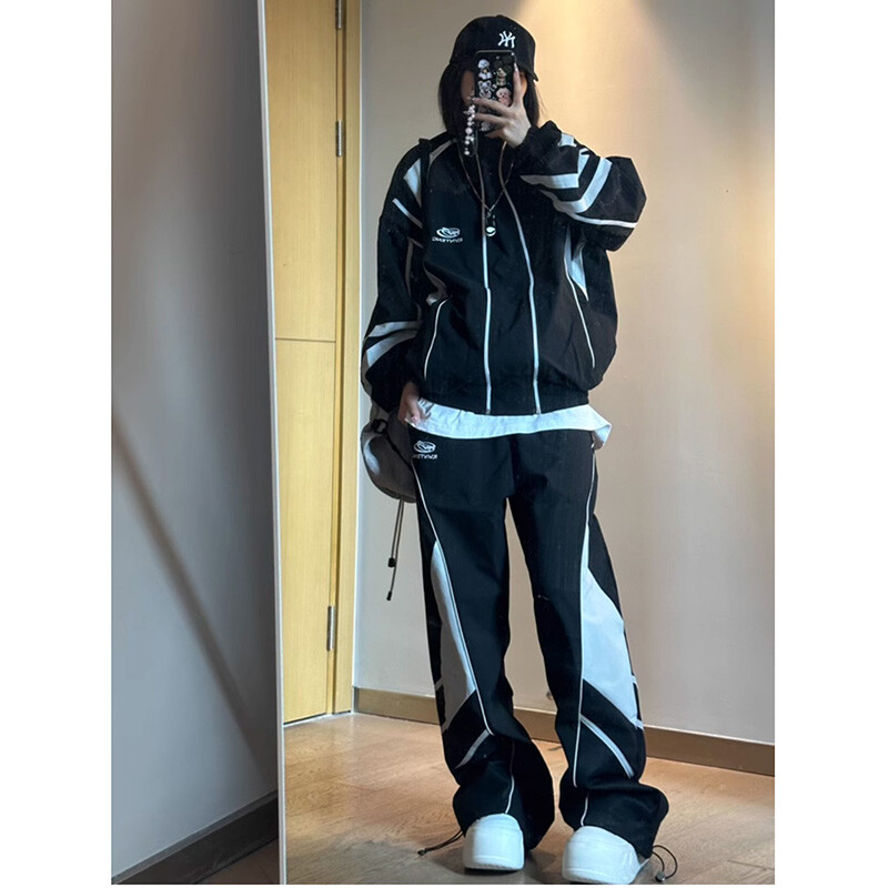 2-dielna súprava Hip Hop American Vintage športový oblek Dámska farebne zodpovedajúca outdoorová bunda Teplákové nohavice Súprava tanečnej teplákovej bundy