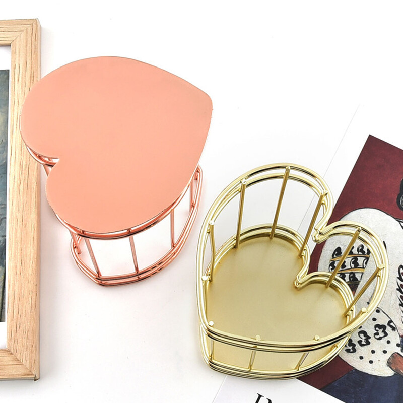 Suport pentru stilou de birou în formă de inimă pentru birou, oală pentru perie de machiaj, metal artizanal Suport pentru stilou în stil nordic, în culoarea aur roz
