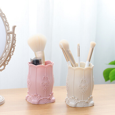 Pencil Holder Organizer Plastic Cosmetic Makeup Brush Desktop Pen Holder Stand Jewelry Storage Box White Pink Pen Pot Stationery