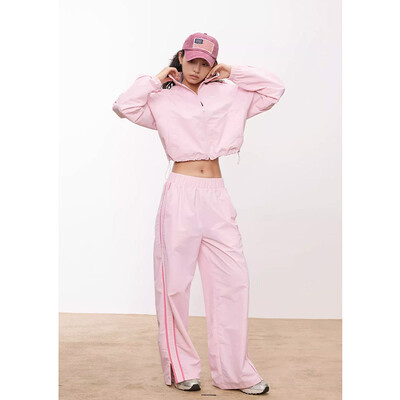 2-dielna súprava Hip Hop Double Striped Sports Suit Dámska krátka outdoorová bunda Tepláky Súprava Tanečná tepláková súprava Crop Top Bunda Set