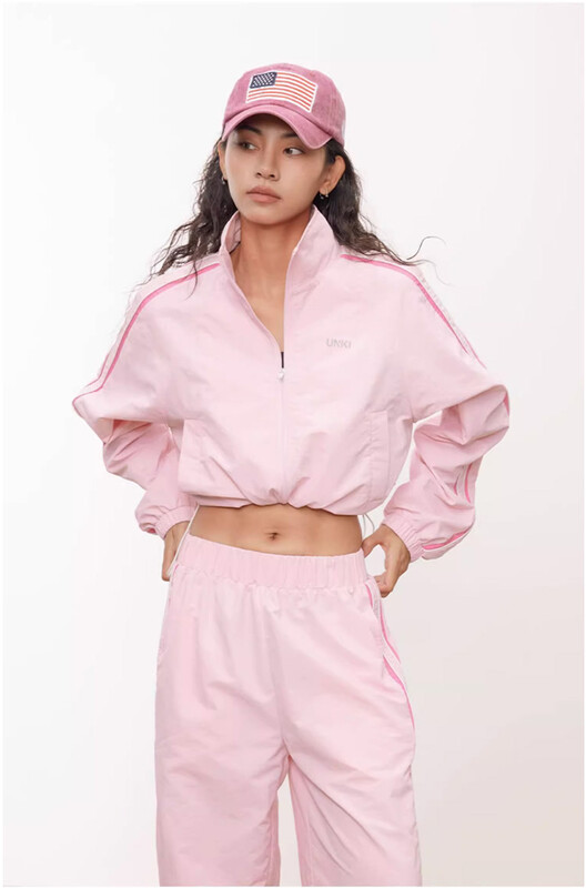2-dielna súprava Hip Hop Double Striped Sports Suit Dámska krátka outdoorová bunda Tepláky Súprava Tanečná tepláková súprava Crop Top Bunda Set
