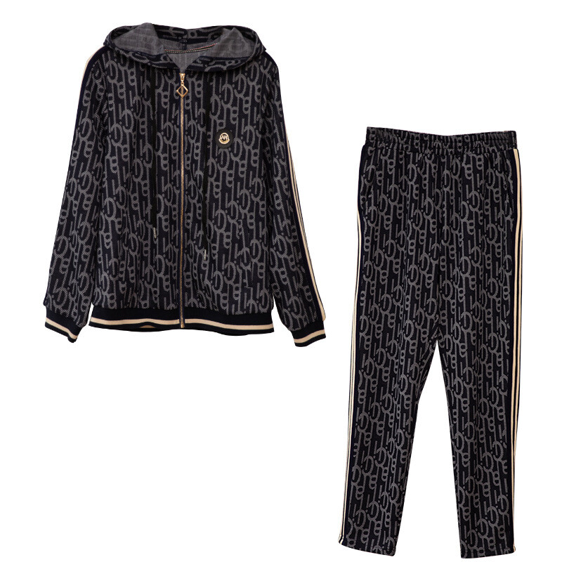 Moderni liela izmēra sporta apģērbu komplekti sievietēm Ikdienas rāvējslēdzēja kapuci, garo bikšu uzvalks