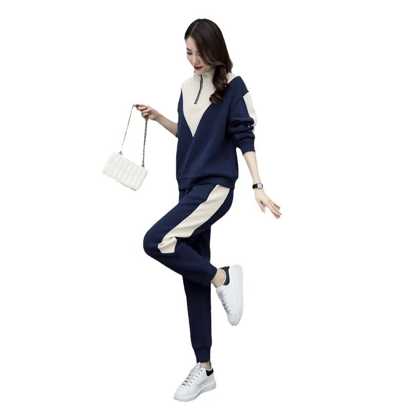 Pastorintas vilnos pamušalas moteriškas sportinis kostiumas rudens/žiemos stiliaus korėjietiška versija Šiltas liekninamas rankovės megztinis Haremo kelnių rinkinys