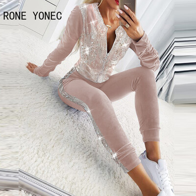 Γυναικείες πούλιες με φερμουάρ Διακόσμηση στο πλάι Ριγέ Sporty Σετ Παντελόνια Μολύβι δύο τεμαχίων