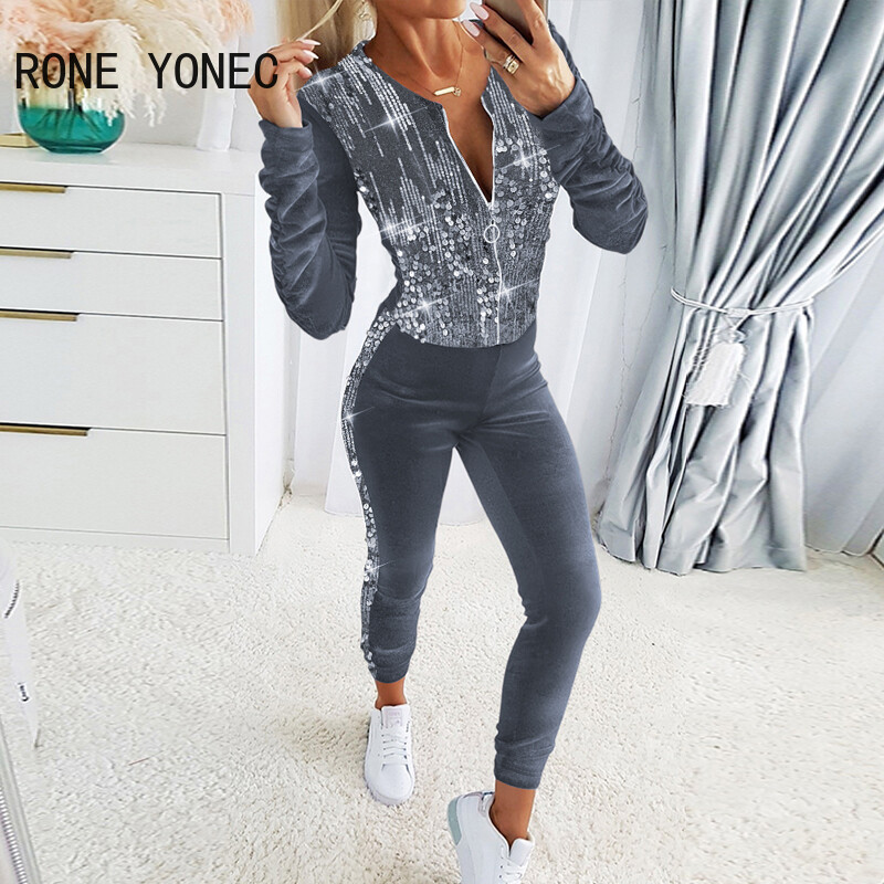 Γυναικείες πούλιες με φερμουάρ Διακόσμηση στο πλάι Ριγέ Sporty Σετ Παντελόνια Μολύβι δύο τεμαχίων