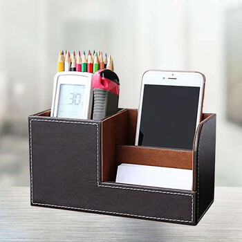 Desktop Storage Box Πολυλειτουργική θήκη για στυλό Creative Organizer Box for Office Home Μαύρη θήκη τηλεχειριστηρίου PU