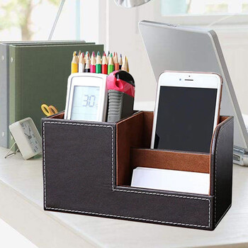 Desktop Storage Box Πολυλειτουργική θήκη για στυλό Creative Organizer Box for Office Home Μαύρη θήκη τηλεχειριστηρίου PU