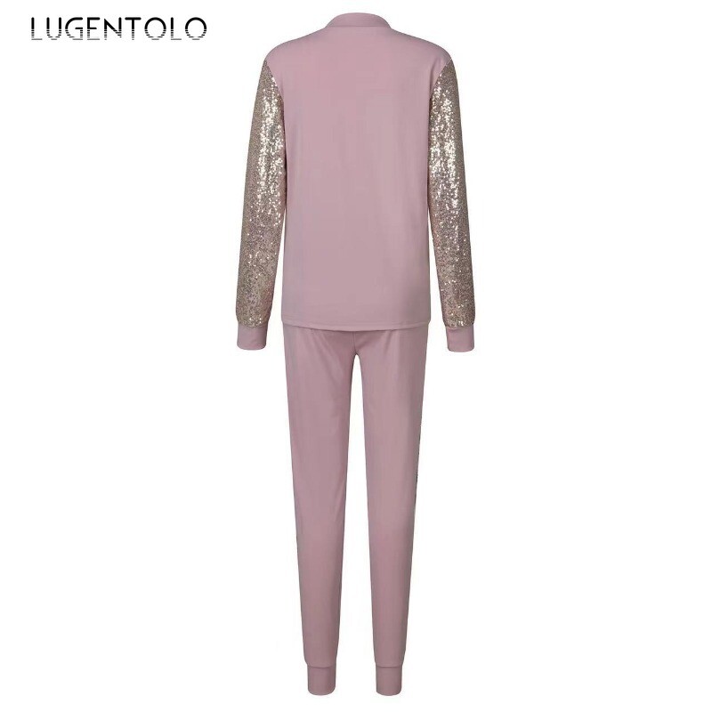 Set 2 bucăți ocazional pentru femei 2024, nou toamnă, cu decolteu în formă de paiete, hanorac cu cordon, pantaloni de jogging subțiri, haine de petrecere pe stradă.