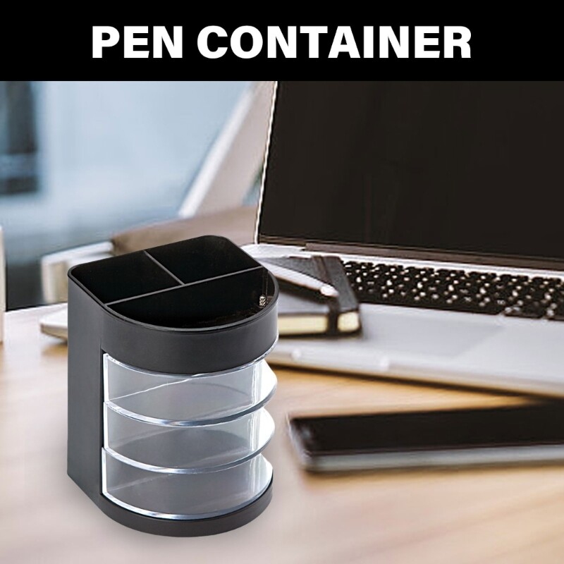 Daudzfunkcionāli pildspalvu organizētāji ar 3 caurspīdīgu, grozāmu atvilktni, viegli pieejamu vietu taupošu zīmuļu turētāju biroja galda organizētājiem