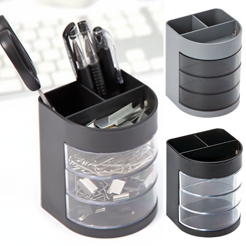 Daudzfunkcionāli pildspalvu organizētāji ar 3 caurspīdīgu, grozāmu atvilktni, viegli pieejamu vietu taupošu zīmuļu turētāju biroja galda organizētājiem