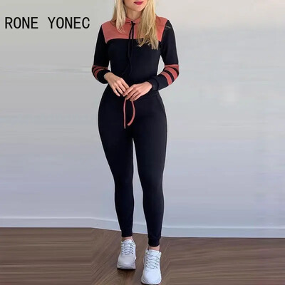 Női divat, alkalmi, hosszú ujjú, húzózsinóros patchwork, kapucnis vékony, sportos nadrág szettek