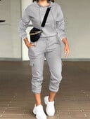 Dámske teplákové súpravy LW Plus Size s kapucňou a golierom, vreckom a šnúrkou, s dlhým rukávom, jar/jeseň, dvojdielne