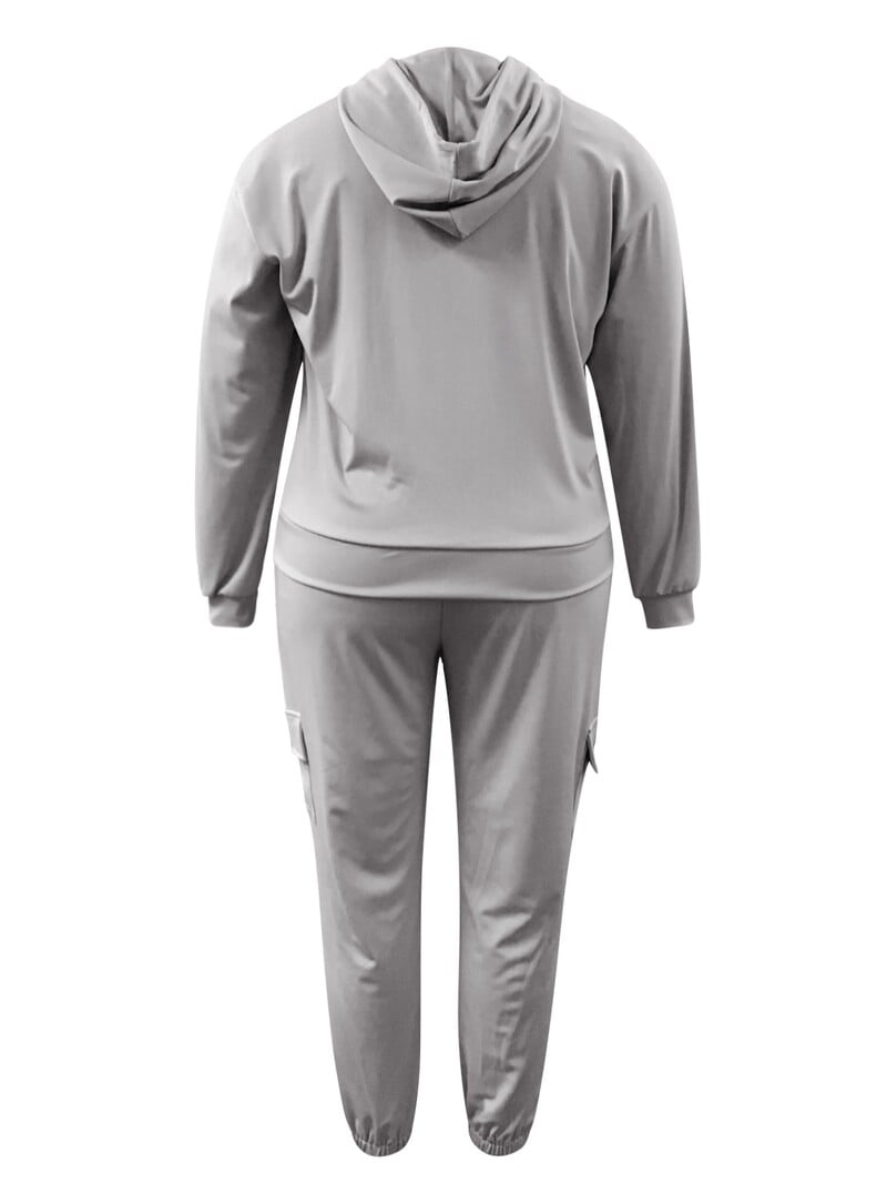 Dámske teplákové súpravy LW Plus Size s kapucňou a golierom, vreckom a šnúrkou, s dlhým rukávom, jar/jeseň, dvojdielne