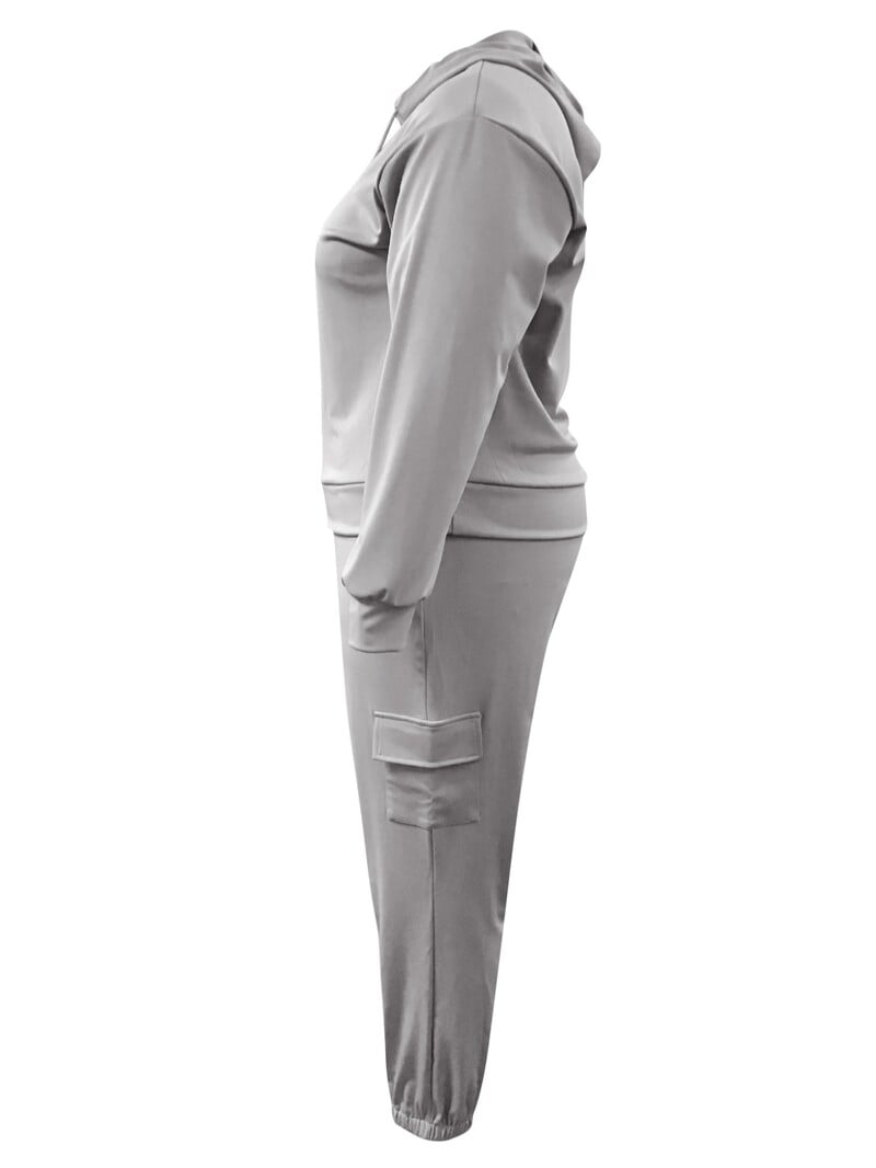 Dámske teplákové súpravy LW Plus Size s kapucňou a golierom, vreckom a šnúrkou, s dlhým rukávom, jar/jeseň, dvojdielne