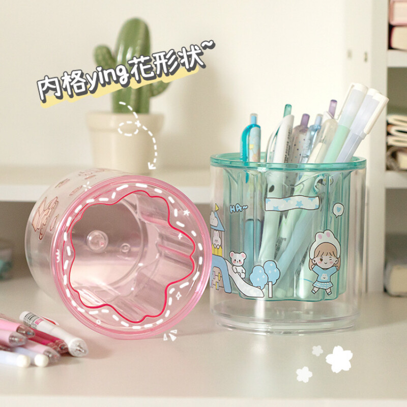 Suport rotativ pentru stilouri cu cusături acrilice Kawaii, cutie de depozitare pentru papetărie, masă din acril, cutie de depozitare pentru dormitor, papetărie școlară