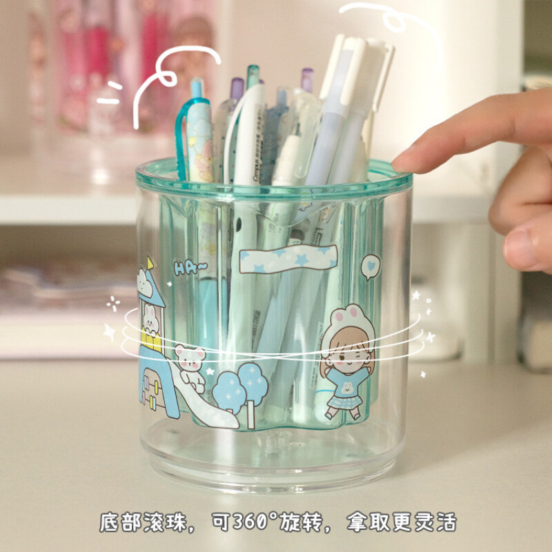 Suport rotativ pentru stilouri cu cusături acrilice Kawaii, cutie de depozitare pentru papetărie, masă din acril, cutie de depozitare pentru dormitor, papetărie școlară