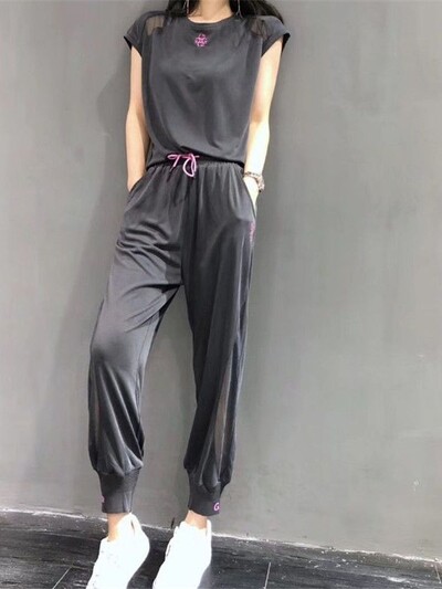 Γυναικεία Σετ φόρμας Καλοκαιρινή Νέα Μόδα Ξένο στυλ Κοντό μανίκι Harlan Slim Casual Αθλητικό κοστούμι δύο τεμαχίων Γυναικεία αθλητικά ρούχα