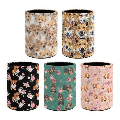 Cylinder Pen Holder Cartoon Leather Pen Cup Makeup Brush Holder Remote Holder for School Office Home