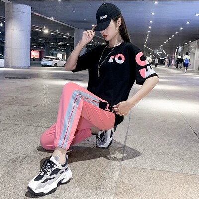 Jednodijelni/odijelo Nova sportska odjeća 2022. Ženska ljetna modna korejska verzija Komplet široke i ležerne trenirke Odjeća za trčanje