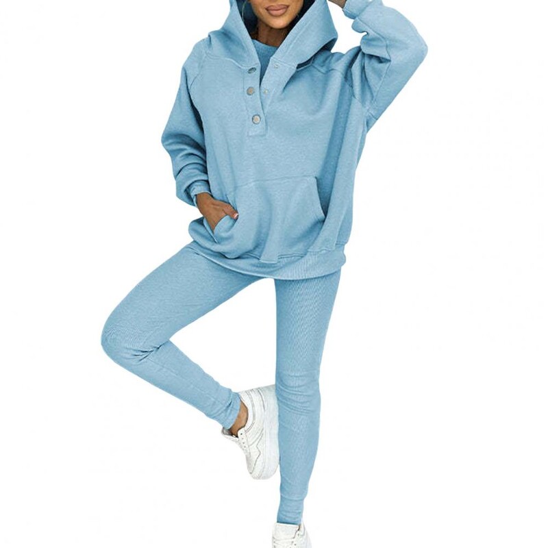 Sieviešu trīsdaļīgs uzvalks, mājīgs, stilīgs, 3-daļīgs rudens ziemas kapuces vestes bikses komplekts sievietēm silts treniņtērps sporta apģērbs ar plāksteri