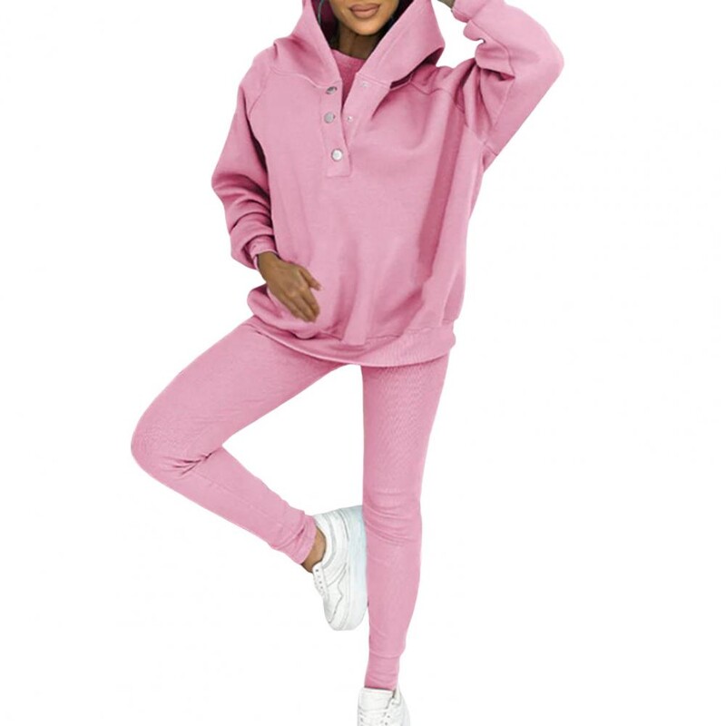 Sieviešu trīsdaļīgs uzvalks, mājīgs, stilīgs, 3-daļīgs rudens ziemas kapuces vestes bikses komplekts sievietēm silts treniņtērps sporta apģērbs ar plāksteri