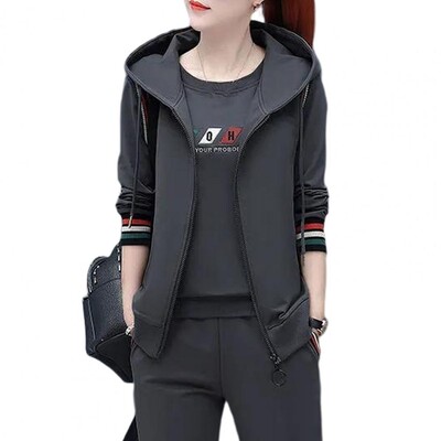 3 τμχ/Σετ Μοντέρνο Φούτερ Γιλέκο Παντελόνι Κοστούμι Αθλητικά Φούτερ Φούτερ Γιλέκο Σετ Παντελόνι Εκτύπωση Θερμική Ελαστική μανσέτα Γυναικεία φόρμα