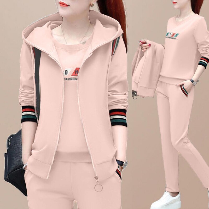 3 τμχ/Σετ Μοντέρνο Φούτερ Γιλέκο Παντελόνι Κοστούμι Αθλητικά Φούτερ Φούτερ Γιλέκο Σετ Παντελόνι Εκτύπωση Θερμική Ελαστική μανσέτα Γυναικεία φόρμα