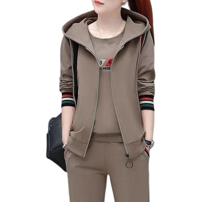 3 τμχ/Σετ Μοντέρνο Φούτερ Γιλέκο Παντελόνι Κοστούμι Αθλητικά Φούτερ Φούτερ Γιλέκο Σετ Παντελόνι Εκτύπωση Θερμική Ελαστική μανσέτα Γυναικεία φόρμα