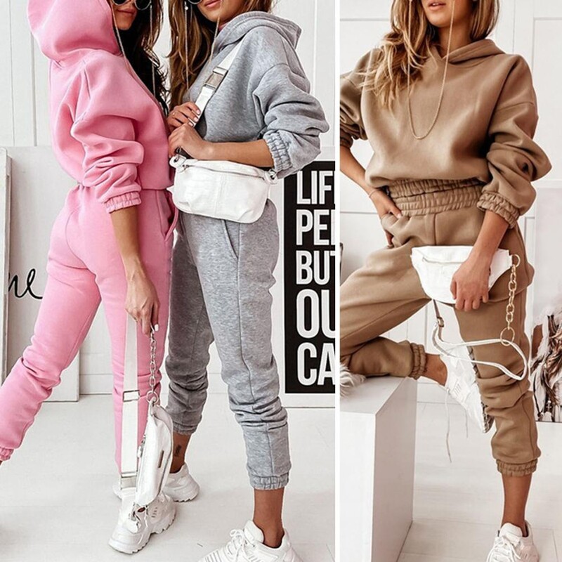 Tréningruhák Női meleg kapucnis és nadrág szett Túlméretes sportruházat tréningruha szett Őszi téli ruhák sportoláshoz nőknek