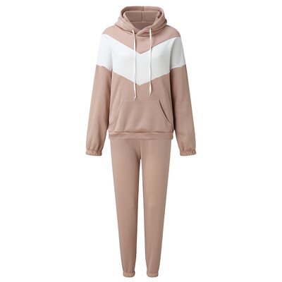 Sügistalvine 2 tk komplekt Naiste spordidressi pikkade varrukatega pullover, soe top kapuuts + jooksjapüksid Solid Outfit spordiülikonna komplektid