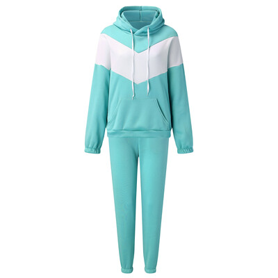 Sügistalvine 2 tk komplekt Naiste spordidressi pikkade varrukatega pullover, soe top kapuuts + jooksjapüksid Solid Outfit spordiülikonna komplektid