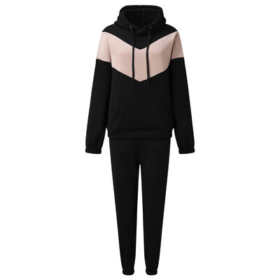 Sügistalvine 2 tk komplekt Naiste spordidressi pikkade varrukatega pullover, soe top kapuuts + jooksjapüksid Solid Outfit spordiülikonna komplektid