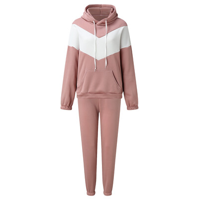 Sügistalvine 2 tk komplekt Naiste spordidressi pikkade varrukatega pullover, soe top kapuuts + jooksjapüksid Solid Outfit spordiülikonna komplektid