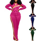 Дамски спортен костюм Стилен дамски раиран палто Панталон Костюм Яке с ревер Панталони с ластик на талията Мек топъл есенно-зимен комплект анцуг