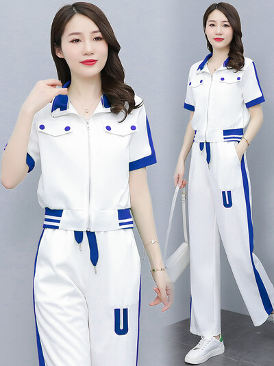 Ținute trening pentru femei de vară Jachetă cu mânecă scurtă cu fermoar Hanorac + pantalon Jogger pentru alergare Fitness Set antrenament casual