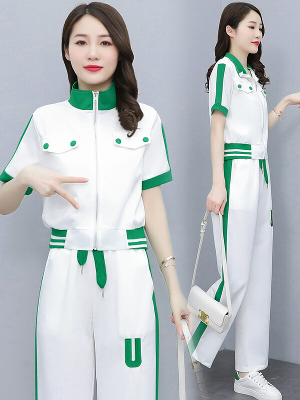 Ținute trening pentru femei de vară Jachetă cu mânecă scurtă cu fermoar Hanorac + pantalon Jogger pentru alergare Fitness Set antrenament casual