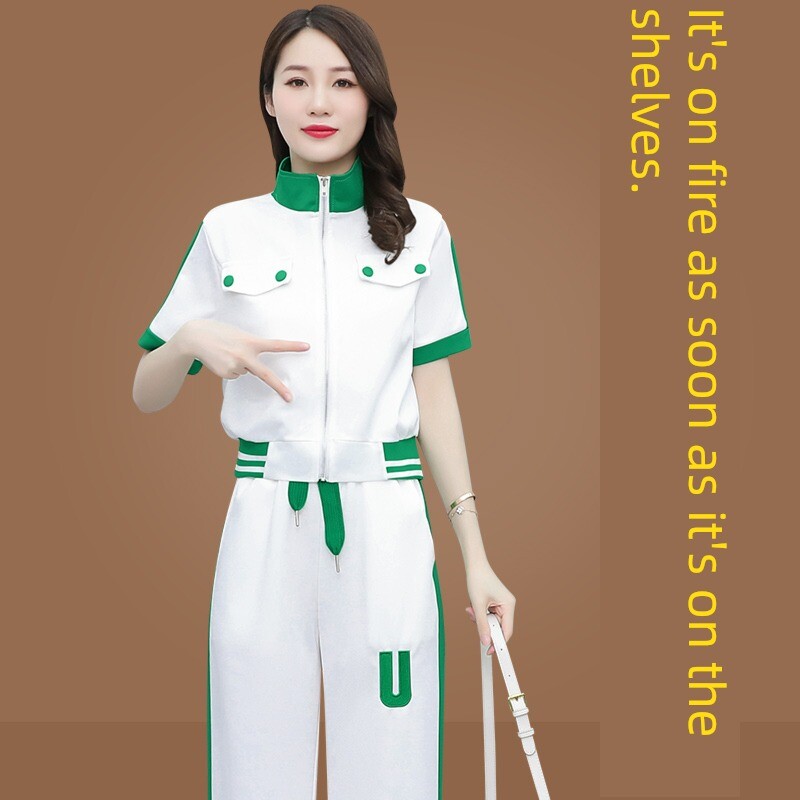 Ținute trening pentru femei de vară Jachetă cu mânecă scurtă cu fermoar Hanorac + pantalon Jogger pentru alergare Fitness Set antrenament casual