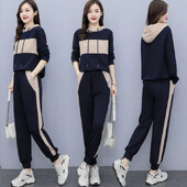 Ziemas divu gabalu komplekti Sieviešu treniņtērps Lielizmēra uzvalks 2021. gada rudens bikškostīmi Sieviešu džemperis Solīds sporta kapuce, sporta apģērbs