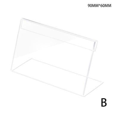 1Pcs Акрилна стойка за дисплей Пластмасова табела за бюро Стойка за етикети Стойка за карти Дисплей Цена Държач за хартиен етикет Рамка Държачи за рамка Акрил La E9Z2