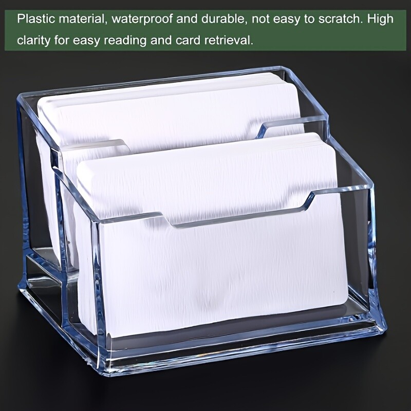 Акрилен държач за визитки с 2 слота - Издръжлив настолен органайзер за най-важните неща в офиса и на рецепцията