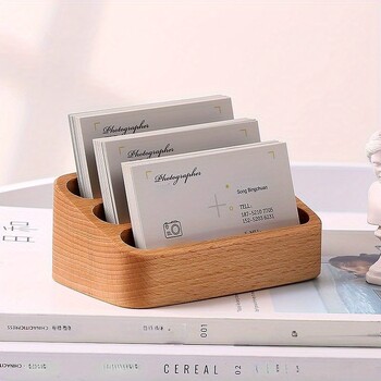 Wood Desktop Business Card Display Stand Θήκη υπομνημάτων Κουτί αποθήκευσης Ξύλινη οργάνωση καρτών για γραφείο