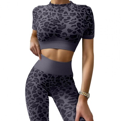 Sporta tērps Slim Fit jogas treniņtērps Crop Top Hip Lift Bikses Sieviešu fitnesa tērps